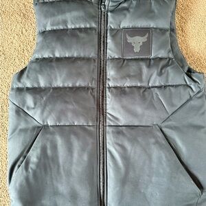 Under Armour Project Rock Black Puffer Vest with Bull Logo